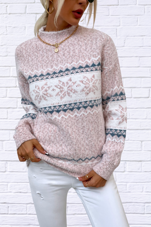 Snowflake Pattern Mock Neck Sweater