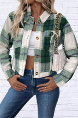 Color Block Plaid Button Up Jacket