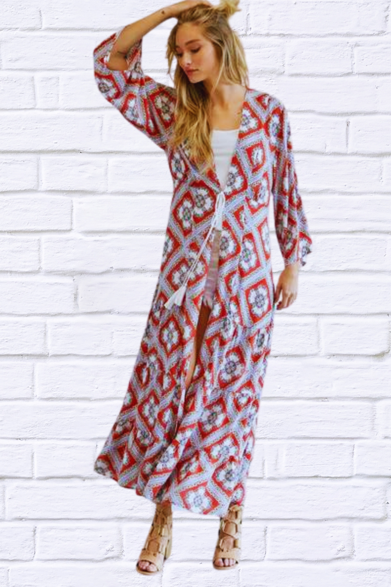 Printed Long Sleeve Loose Kimono