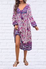 Devine Tassel Tied Printed Long Sleeve Dress