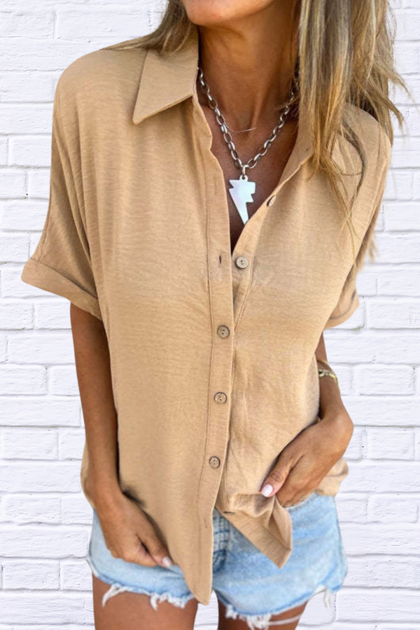 Full Size Collared Neck Half Sleeve Shirt Plus Size