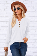 V-Neck Buttoned Long Sleeve Blouse