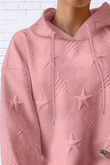 Plus Size Star Texture Long Sleeve Drawstring Hoodie