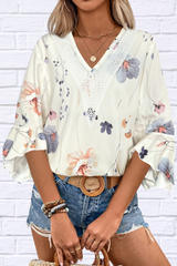 Hillary Ruffled Printed V-Neck Half Sleeve Blouse