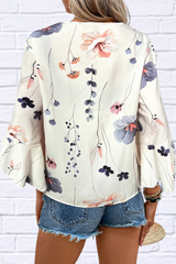 Hillary Ruffled Printed V-Neck Half Sleeve Blouse