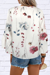 Hillary Ruffled Printed V-Neck Half Sleeve Blouse