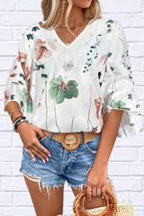 Hillary Ruffled Printed V-Neck Half Sleeve Blouse