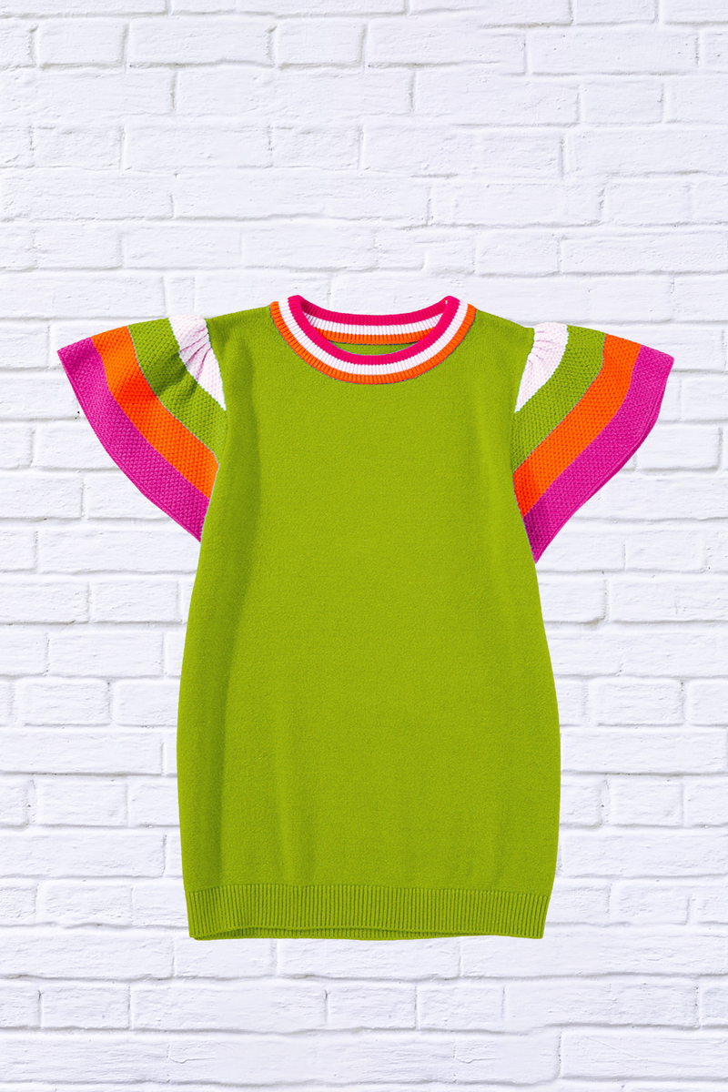 Color Block Round Neck Knit Top