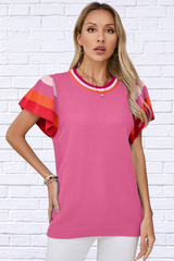 Color Block Round Neck Knit Top