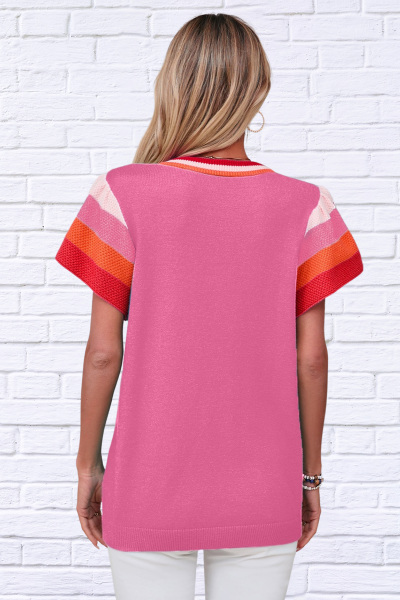 Color Block Round Neck Knit Top