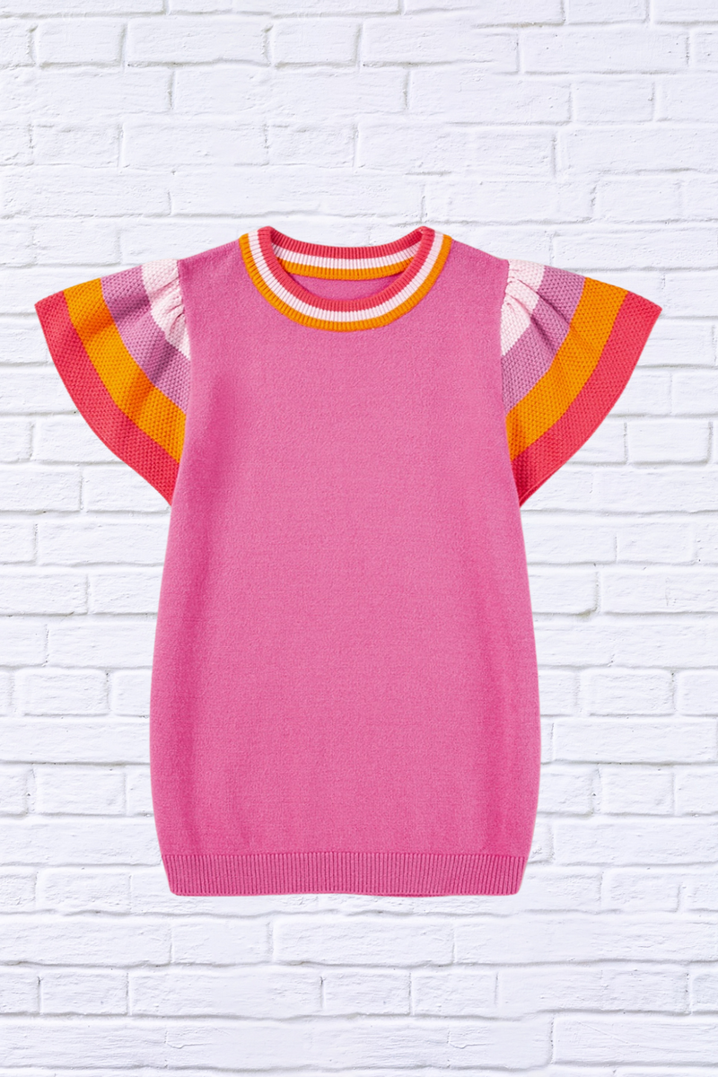 Color Block Round Neck Knit Top