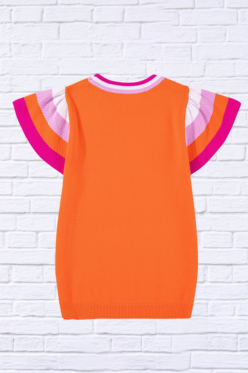 Color Block Round Neck Knit Top