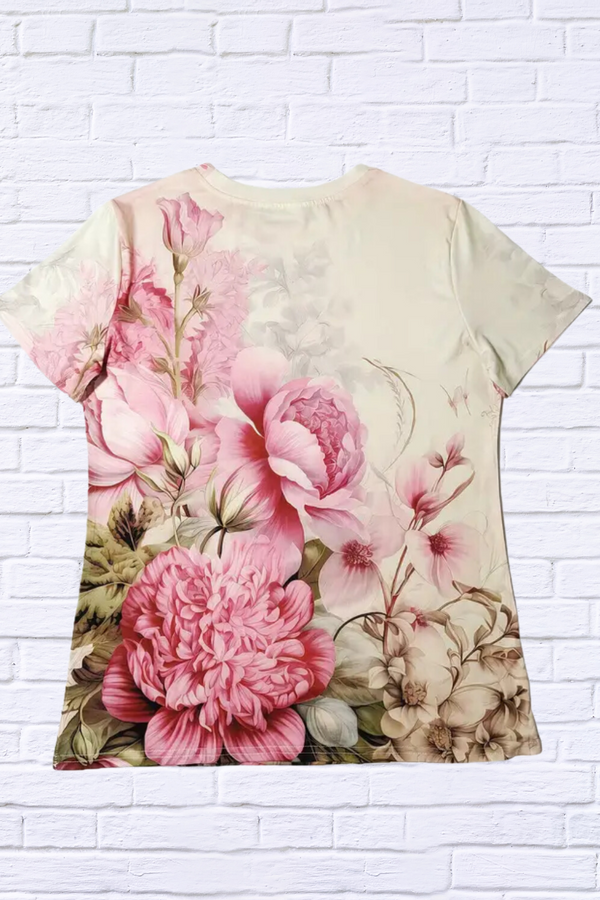 Vibrant Floral Print Short Sleeve Crew Neck T-Shirt