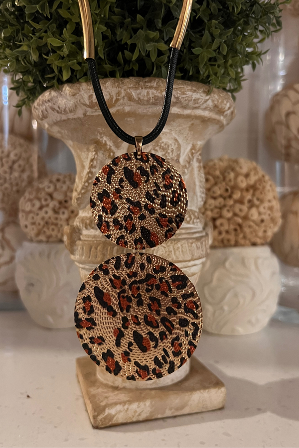 New Fashion Creative Geometric Leopard Print Circle Pendant Necklace