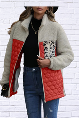 Leopard Color Block Zip-Up Jacket