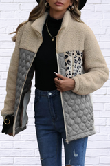 Leopard Color Block Zip-Up Jacket