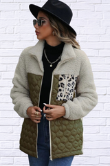 Leopard Color Block Zip-Up Jacket