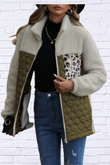 Leopard Color Block Zip-Up Jacket