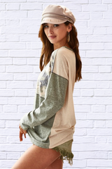 Color Block Camouflage Out Stitching Round Neck T-Shirt