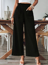 Green Pocketed Elastic Waist Wide Leg Pants