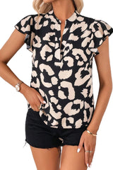 Leopard Notched Cap Sleeve Blouse