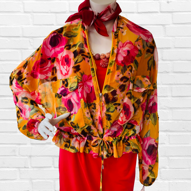 Demi Lola Jacket i Tangerine / Turquoise / Animal and Floral